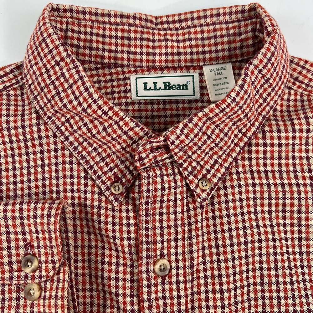 Vintage LL Bean Mens  Button‎ Down Plaid Made in USA  XL Tall